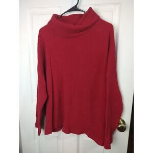 Old Navy Woman L Sweater Turtleneck Red Waffle Knit Pullover Casual Cabin Core